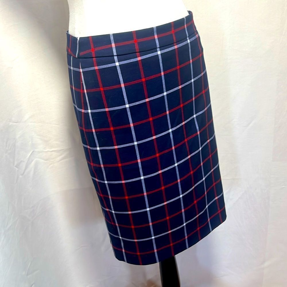 NWOT Tommy Hilfiger Tartan Plaid Pencil Skirt Navy, Red and White Women's Sz 4